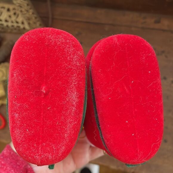 2 vintage red flocked Santa boot ornaments with bells - Picture 7 of 7